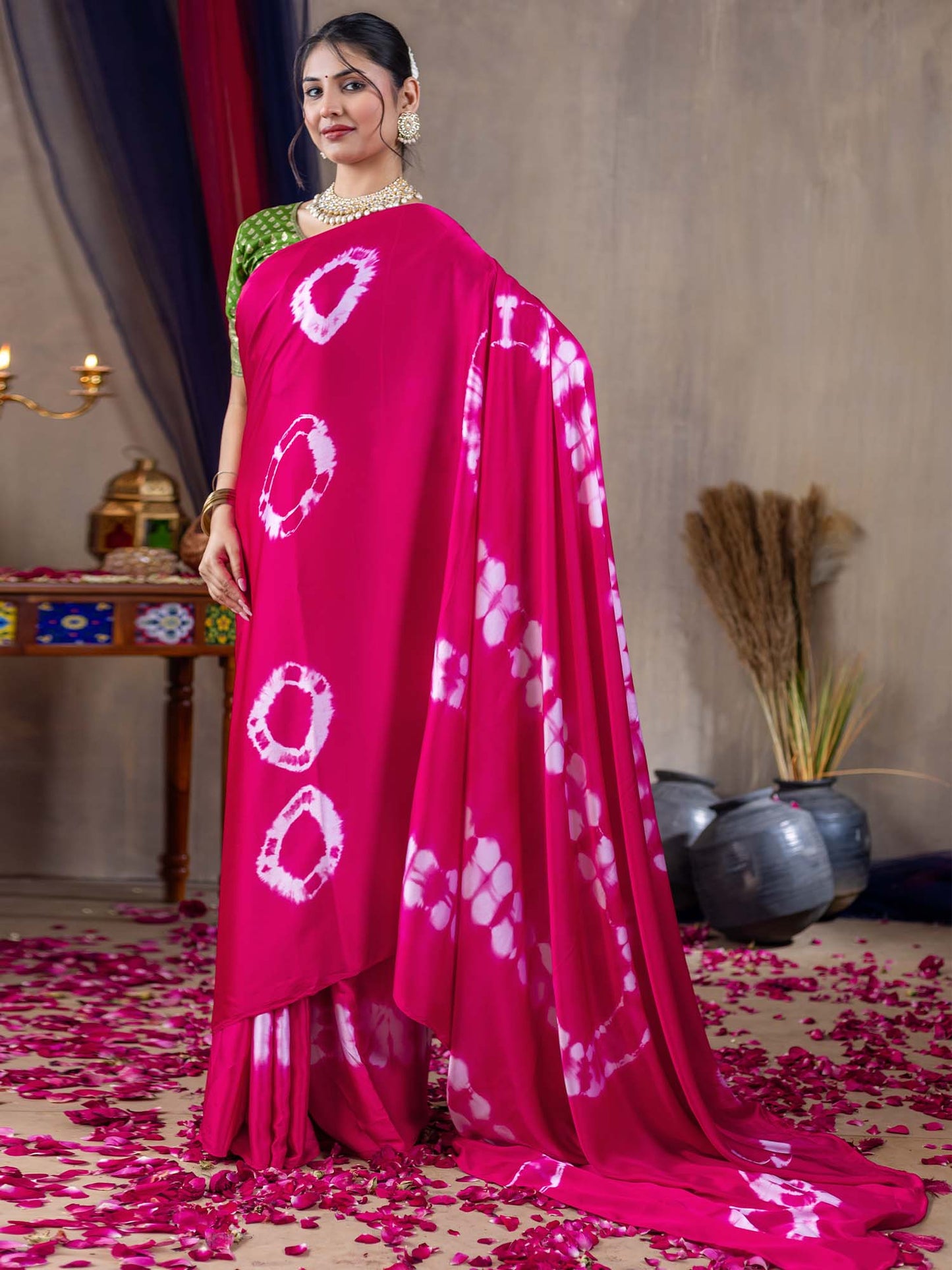 Women's Satin Silk Pink Printed Designer Saree With Blouse Piece