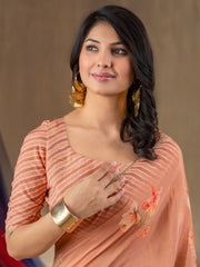 Women's Viscose Peach Printed Designer Saree With Blouse Piece