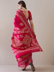 Women's Silk Blend Pink Printed Designer Saree With Blouse Piece