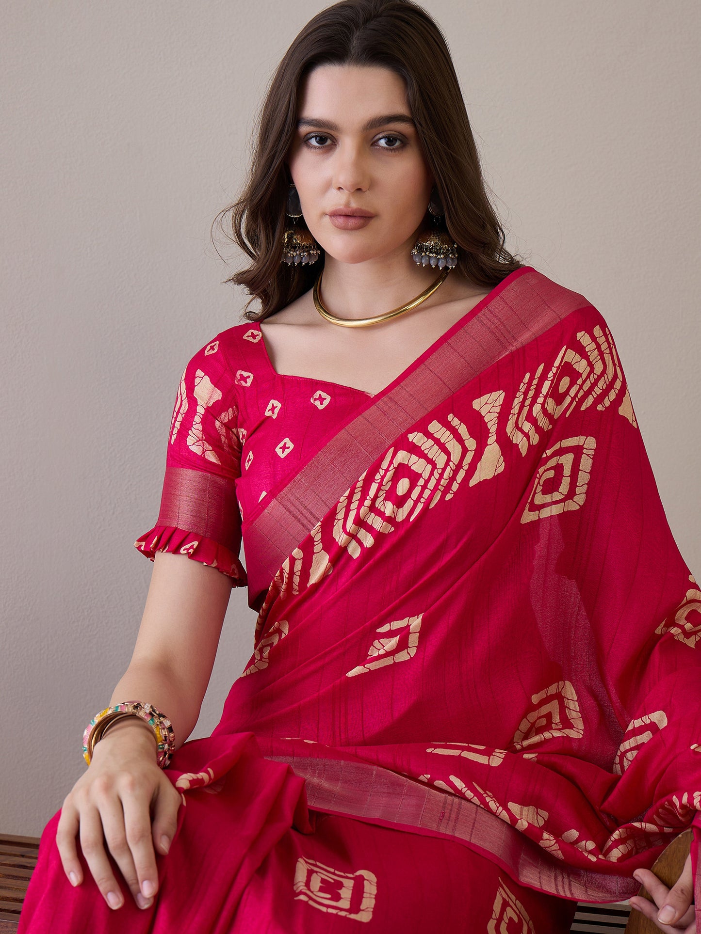 Women's Silk Blend Pink Printed Designer Saree With Blouse Piece