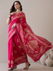 Women's Silk Blend Pink Printed Designer Saree With Blouse Piece