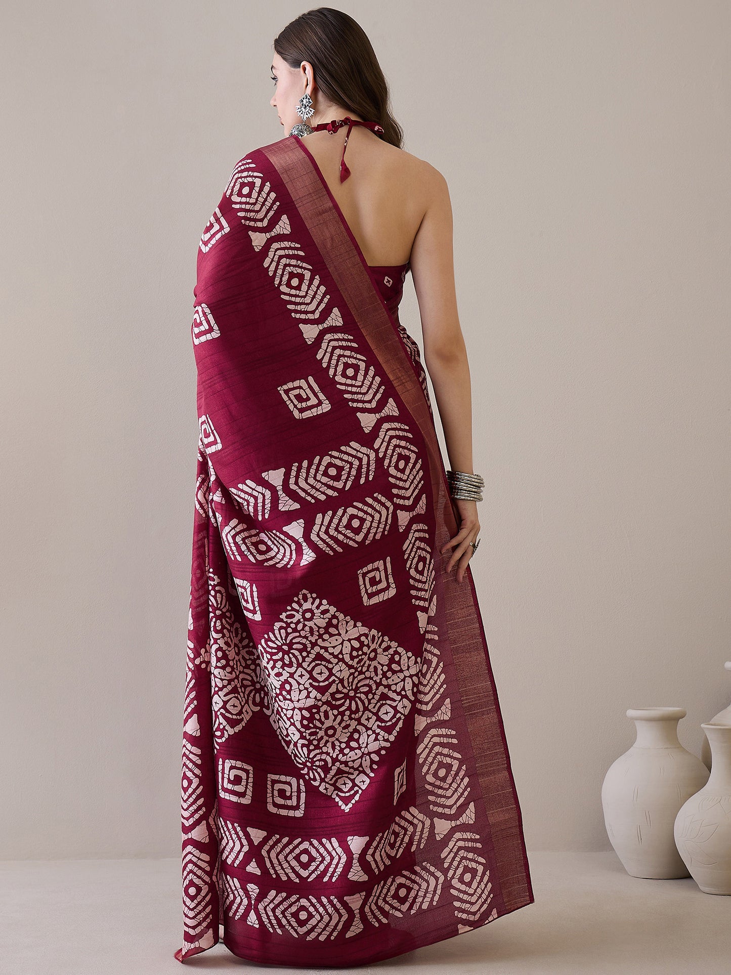 Women's Silk Blend Magenta Printed Designer Saree With Blouse Piece