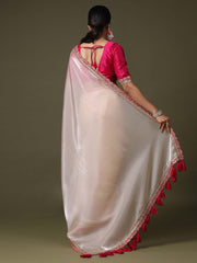 Women's Net Cream Embroidered Designer Saree With Blouse Piece