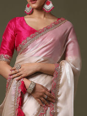 Women's Net Cream Embroidered Designer Saree With Blouse Piece