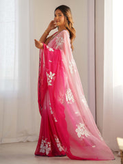 Women's Georgette Pink Embellished Designer Saree With Blouse Piece