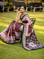 Women's Bhagalpuri Silk Beige Printed Designer Saree With Blouse Piece