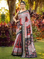 Women's Bhagalpuri Silk Beige Printed Designer Saree With Blouse Piece