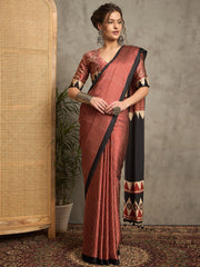 Women's Pure Crepe Maroon Printed Designer Saree With Blouse Piece