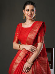 Women's Viscose Red Woven Design Designer Saree With Blouse Piece