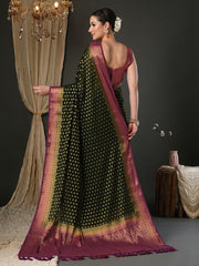 Women's Pure Georgette Green Woven Design Designer Saree With Blouse Piece