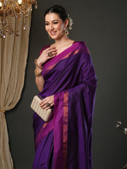 Women's Aura Silk Purple Woven Design Designer Saree With Blouse Piece