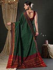 Women's Aura Silk Green Woven Design Designer Saree With Blouse Piece