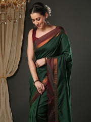 Women's Aura Silk Green Woven Design Designer Saree With Blouse Piece