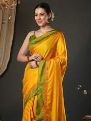 Women's Aura Silk Yellow Woven Design Designer Saree With Blouse Piece
