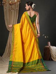 Women's Aura Silk Yellow Woven Design Designer Saree With Blouse Piece