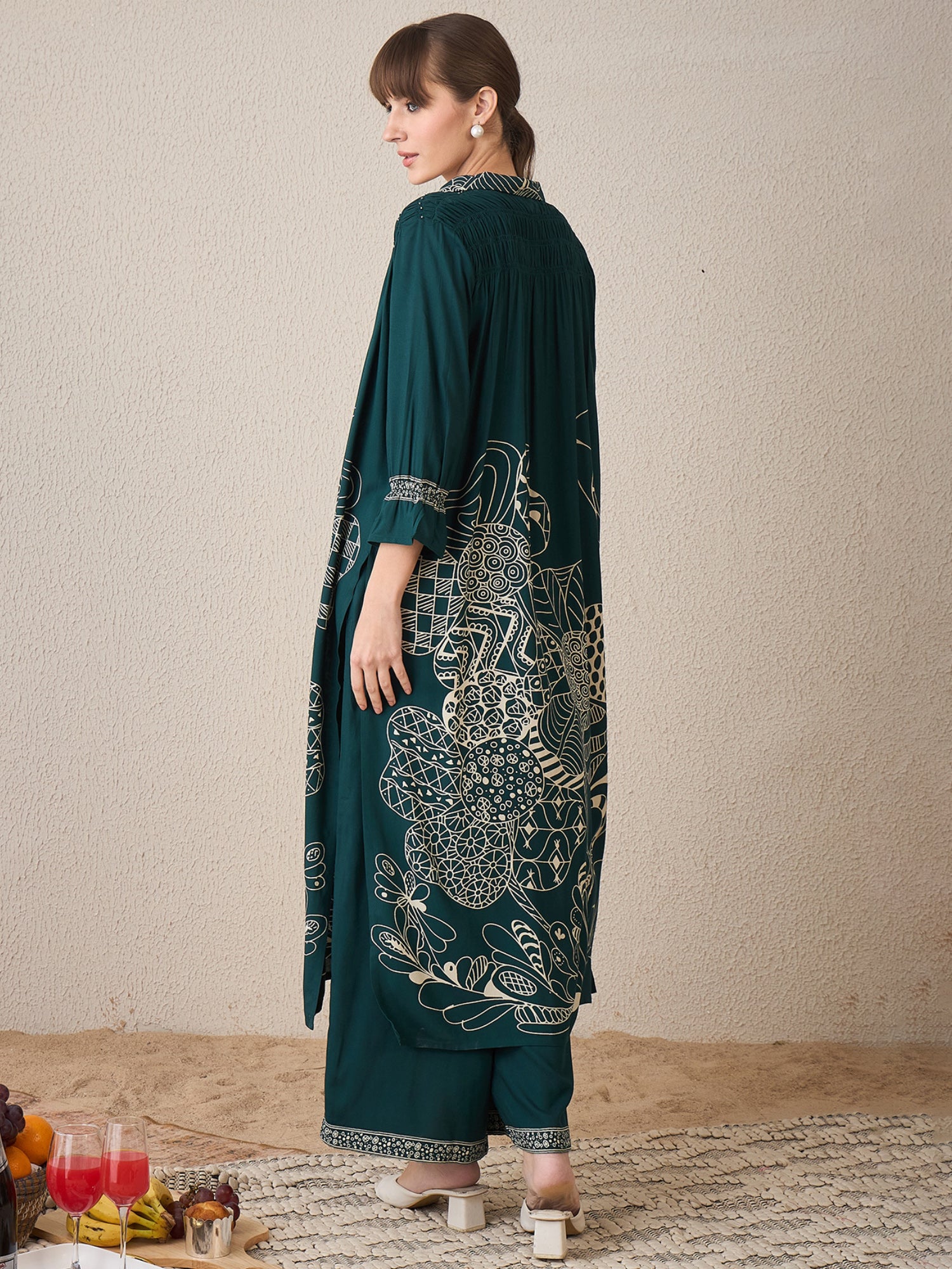 Green Printed A-Line Kurta Trousers set