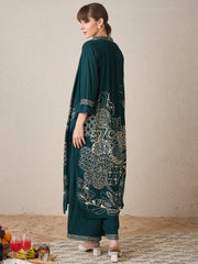 Green Printed A-Line Kurta Trousers set