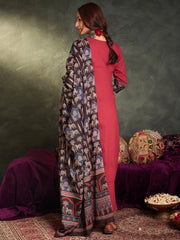 Indo Era Maroon Self Design Straight Kurta Trousers With Dupatta Set