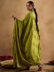 Indo Era Green Printed A-Line Kurta Trousers With Dupatta Set