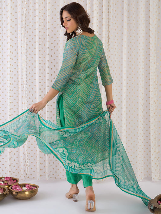 Indo Era Multi Embroidered Straight Kurta Trousers With Dupatta Set