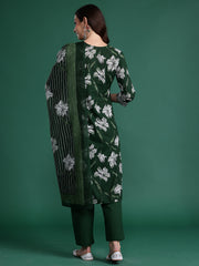 Indo Era Green Printed Straight Kurta Trousers With Dupatta Set