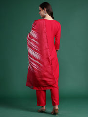 Indo Era Pink Embroidered Straight Kurta Trousers With Dupatta Set