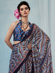 Women's Satin Silk Printed Designer Saree With Blouse Piece