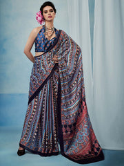 Women's Satin Silk Printed Designer Saree With Blouse Piece