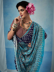 Women's Satin Silk Printed Designer Saree With Blouse Piece