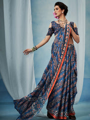 Women's Satin Silk Printed Designer Saree With Blouse Piece