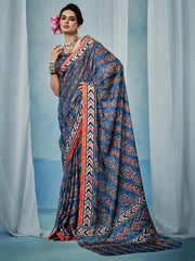 Women's Satin Silk Printed Designer Saree With Blouse Piece