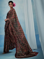 Women's Satin Silk Printed Designer Saree With Blouse Piece