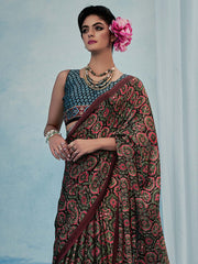 Women's Satin Silk Printed Designer Saree With Blouse Piece