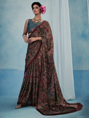 Women's Satin Silk Printed Designer Saree With Blouse Piece