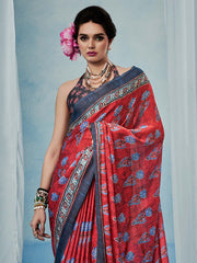 Women's Satin Silk Printed Designer Saree With Blouse Piece