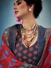 Women's Satin Silk Printed Designer Saree With Blouse Piece
