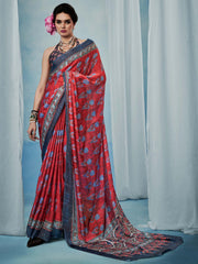 Women's Satin Silk Printed Designer Saree With Blouse Piece