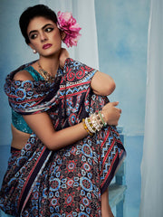 Women's Satin Silk Printed Designer Saree With Blouse Piece