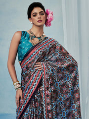 Women's Satin Silk Printed Designer Saree With Blouse Piece