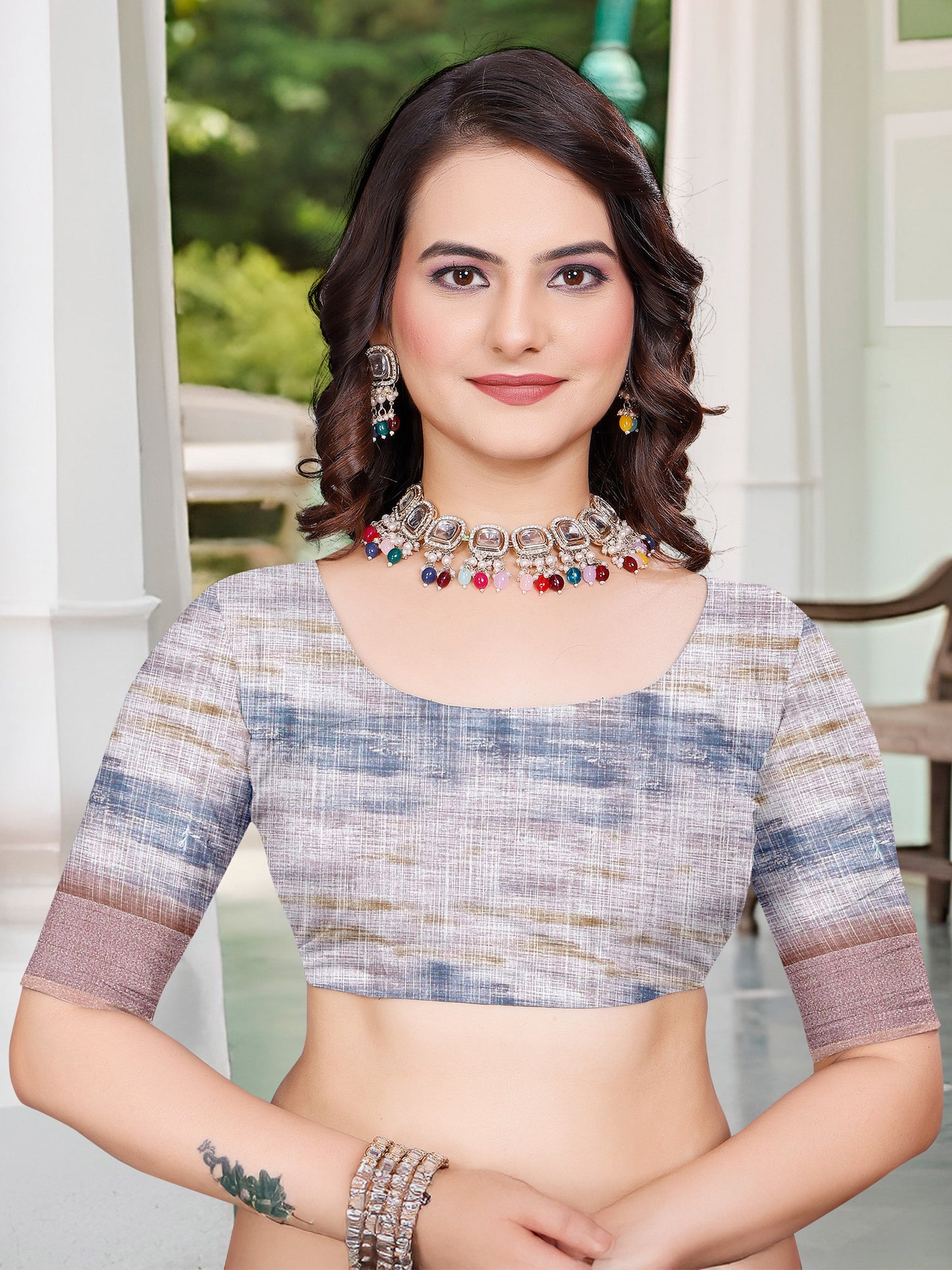 Women's Cotton Linen White Digital Print Designer Saree With Blouse Piece
