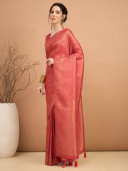 Women's Satin Silk Rust Woven Design Designer Saree With Blouse Piece