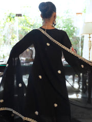 Indo Era - Black Embroidered A-Line Kurta Palazzos With Dupatta Set