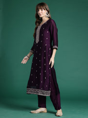 Pink Solid Straight Kurta Trousers With Dupatta set