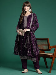 Pink Solid Straight Kurta Trousers With Dupatta set