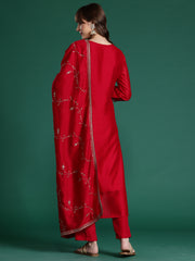 Mustard Solid Straight Kurta Trousers With Dupatta set
