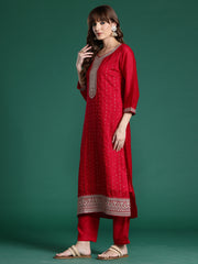 Mustard Solid Straight Kurta Trousers With Dupatta set