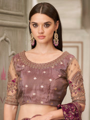 Naari - Women's Pure Georgette Purple Embellished Designer Saree With Blouse Piece