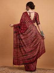 Women's Pure Crepe Printed Designer Saree With Blouse Piece