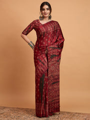 Women's Pure Crepe Printed Designer Saree With Blouse Piece