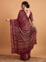 Women's Pure Crepe Printed Designer Saree With Blouse Piece